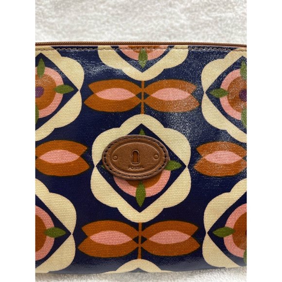 Fossil Key-Per Womens Clutch Handbag Black Brown Geometric Zipper S - Picture 3 of 9